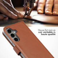 Selencia Étui portefeuille en cuir véritable Samsung Galaxy S25 - Marron clair
