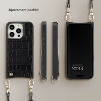 Selencia Coque de télephone Nova Croco avec cordon et porte-cartes Apple iPhone 15 Pro - Noir