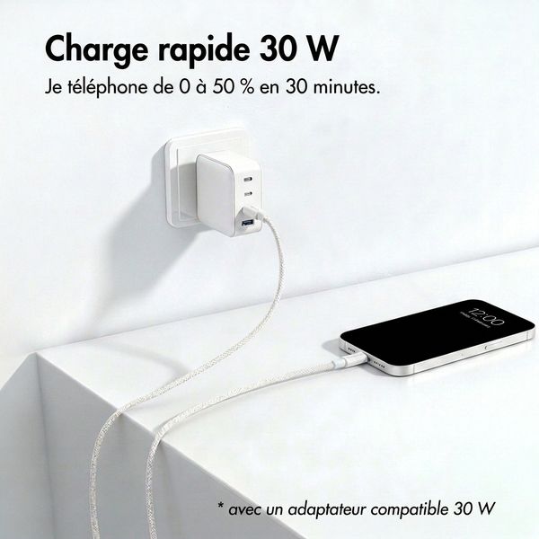 imoshion Câble USB-C vers Lightning Tressé 30 W - 1 mètre - Blanc