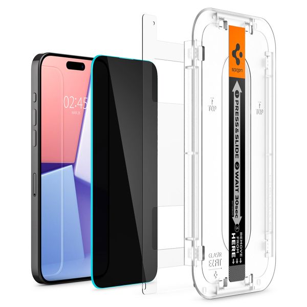 Spigen Protection d'écran en verre trempé GLAStR Privacy Applicator - lot de 2 Apple iPhone 15 Pro Max