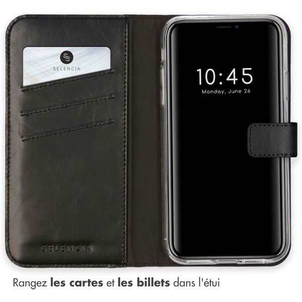 Selencia Étui portefeuille en cuir véritable Apple iPhone Xr - Noir