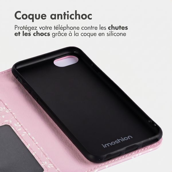 imoshion Étui de télephone portefeuille Design Apple iPhone SE (2022 / 2020) / 8 / 7 / 6(s) - Pink Bazaar Flowers