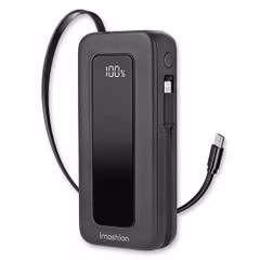 imoshion Batterie externe avec câble rétractable 10 000 mAh - Power Delivery - USB-C + Lightning - Noir