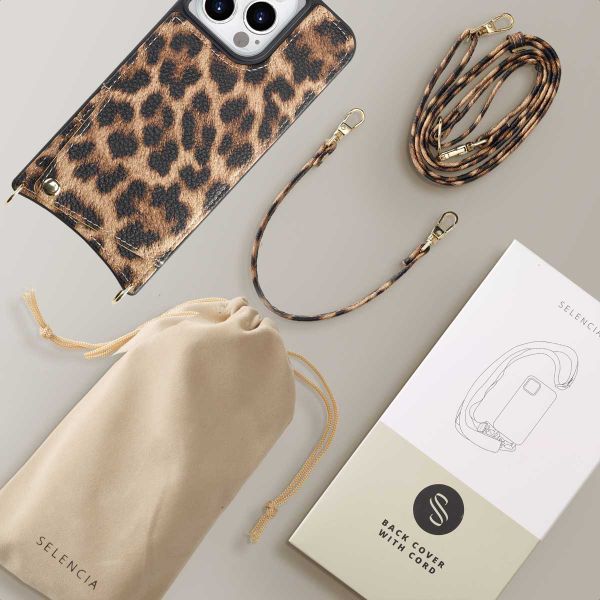 Selencia Coque de télephone Nova avec cordon et porte-cartes Apple iPhone 14 Pro - Leopard