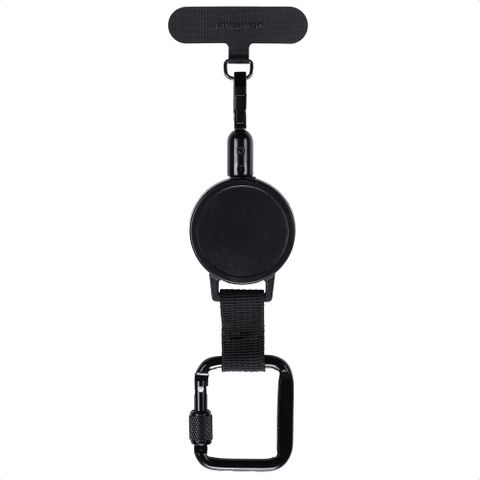 imoshion Cordon rétractable avec mousqueton et patch pour téléphone - Cordon de téléphone anti-vol - Noir