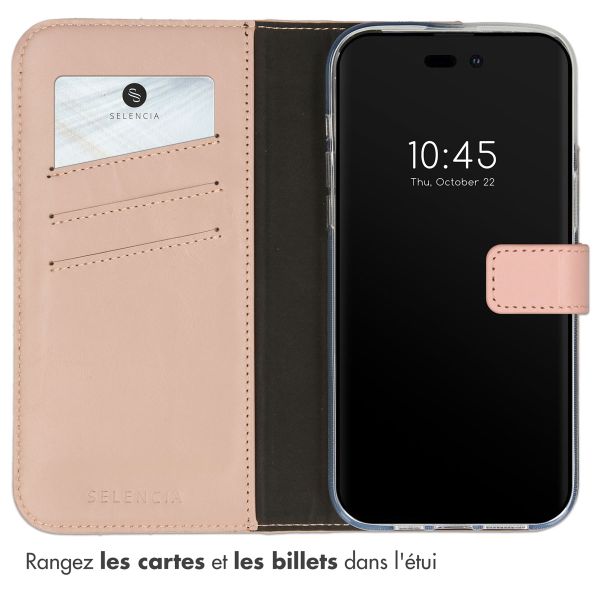 Selencia Étui portefeuille en cuir véritable Apple iPhone 14 Pro Max - Dusty Pink
