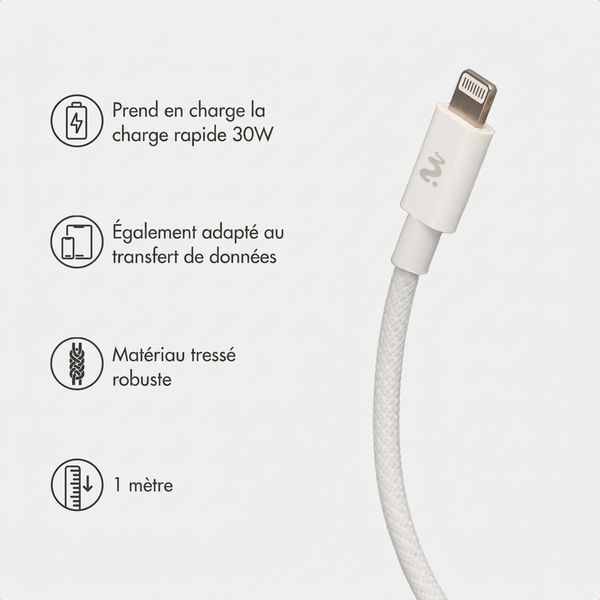 imoshion Câble USB-C vers Lightning Tressé 30 W - 2 mètres - Blanc