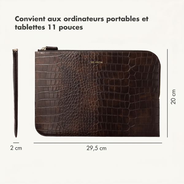 Selencia Pochette ordinateur Croco 11 pouces - Choco Brown