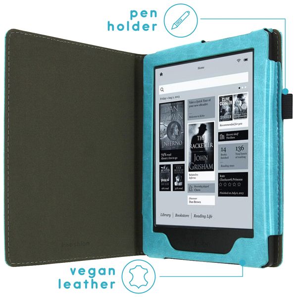 imoshion Étui de liseuse portefeuille en cuir végan Kobo Aura H2O - Bleu clair