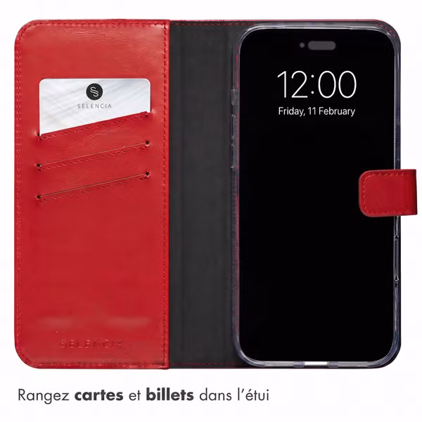 Selencia Étui portefeuille en cuir véritable Apple iPhone 18 Pro / 17 Pro - Rouge