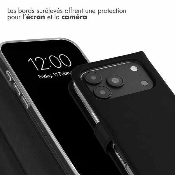 Selencia Étui portefeuille en cuir véritable Apple iPhone 18 Pro Max / 17 Pro Max - Noir