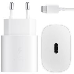Samsung Câble USB-C vers USB-C d'origine - 1,8 mètre - 25 watts + adaptateur de recharge rapide USB-C d'origine - 25 watts - Blanc
