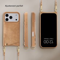 Selencia Coque de télephone Nova Croco avec cordon et porte-cartes Apple iPhone 18 Pro / 17 Pro - Toasted Almond