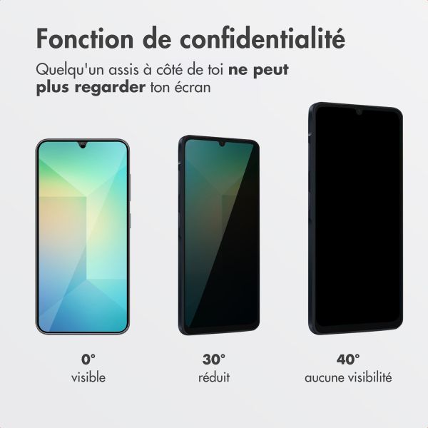 Accezz Protection d'écran en verre trempé avec filtre de confidentialité + Applicateur Samsung Galaxy A16 (4G/5G) / A17 (4G/5G)