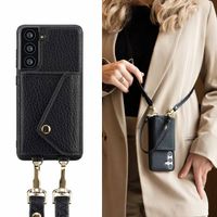 Selencia Coque de télephone Sera avec cordon et porte-cartes enveloppe Samsung Galaxy S21 FE - Noir