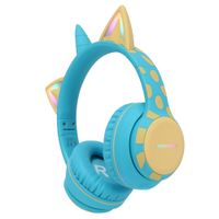 imoshion Casque sans fil pour enfants Unicorn LED Light - Limiteur de décibels - Avec câble AUX - Soft Blue / Yellow
