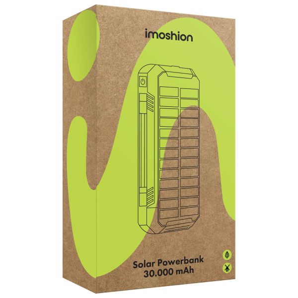 imoshion Solar Powerbank - Batterie externe sans fil avec panneau solaire - Charge rapide et fourniture d'énergie - 30 000 mAh - Noir