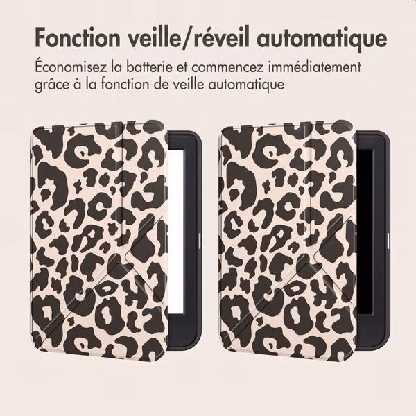 imoshion Étui de liseuse portefeuille design Pliable Kobo Clara Colour / BW - Leopard