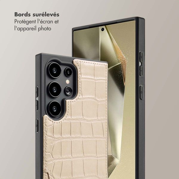 Selencia Coque de télephone Nova Croco avec cordon et porte-cartes Samsung Galaxy S24 Ultra - Beige