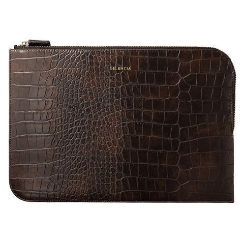 Selencia Pochette ordinateur Croco 13 pouces - Choco Brown