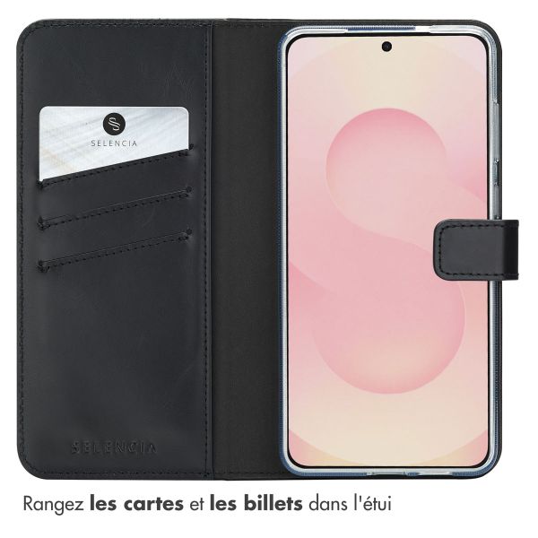 Selencia Étui portefeuille en cuir véritable Samsung Galaxy S25 Edge - Noir