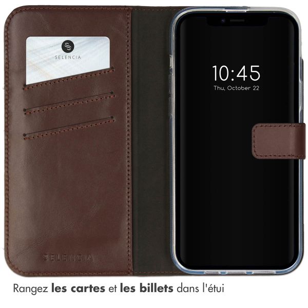 Selencia Étui portefeuille en cuir véritable Apple iPhone 14 Plus - Marron