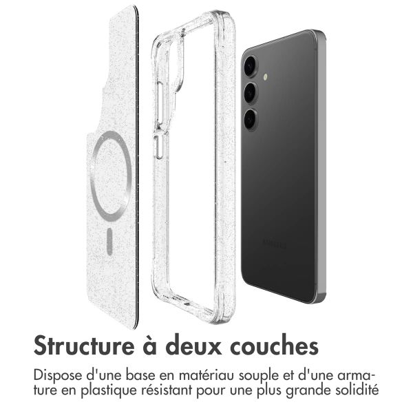 imoshion Coque arrière transparente Pailletée avec MagSafe Samsung Galaxy S25 - Argent