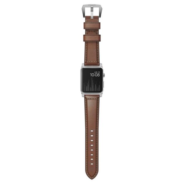Nomad Bracelet traditionnel en cuir Apple Watch | 44/45/46/49 mm - Brown / Silver