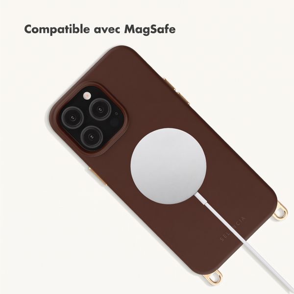 Selencia Coque arrière Rivièra avec MagSafe avec crochets amovibles Apple iPhone 14 Pro - Choco Brown