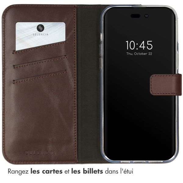 Selencia Étui portefeuille en cuir véritable Apple iPhone 14 Pro - Marron