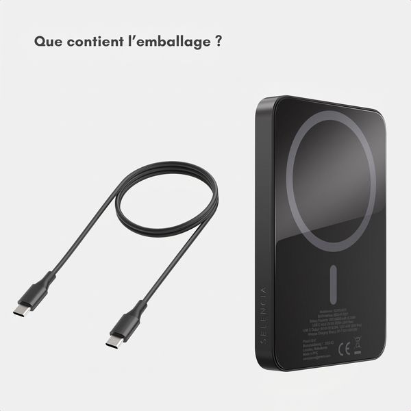 Selencia Powerbank Vivid 5 000 mAh - MagSafe et Qi - Black / Bonbon Stripe Raspberry