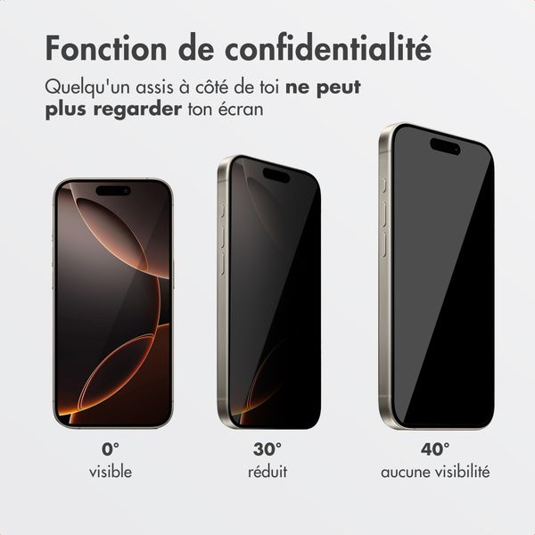 Accezz Protection d'écran en verre trempé avec filtre de confidentialité + Applicateur Apple iPhone 16 Pro Max
