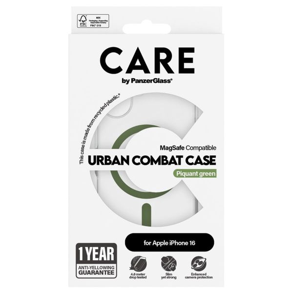 CARE by PanzerGlass Coque Urban Combat MagSafe Apple iPhone 16 - Green