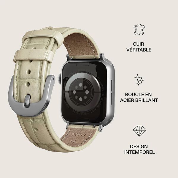 Burga Bracelet en cuir véritable Apple Watch | 38/40/41/42 mm - Buttermelt / Silver