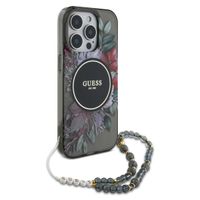 Guess MagSafe IML Flowers Case avec beads strap Apple iPhone 15 Pro - Noir