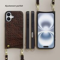 Selencia Coque de télephone Nova Croco avec cordon et porte-cartes Apple iPhone 16 - Choco Brown