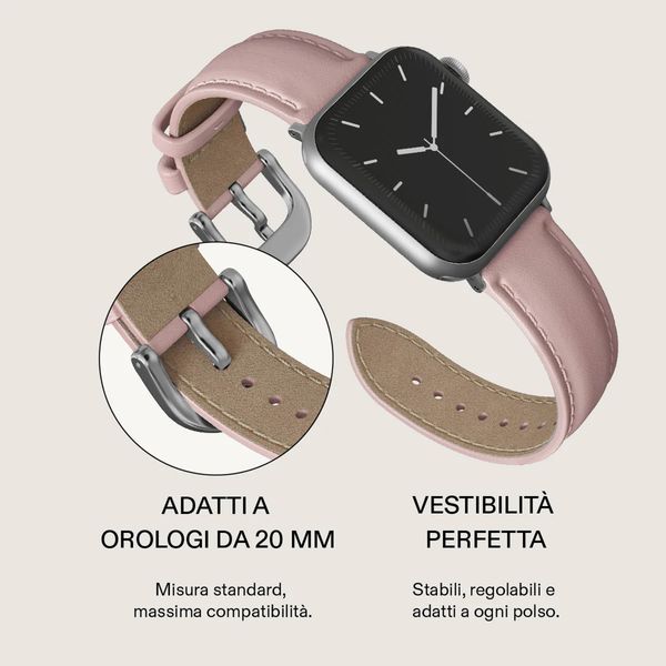 Burga Bracelet en cuir véritable  - Apple Watch | 44/45/46/49 mm / Connexion universelle 20 mm - Pillow Talk / Silver