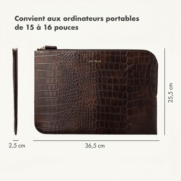 Selencia Pochette ordinateur Croco 15-16 pouces - Choco Brown