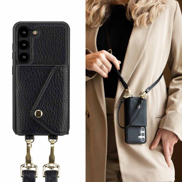 Selencia Coque de télephone Sera avec cordon et porte-cartes enveloppe Samsung Galaxy S23 - Noir