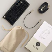 Selencia Coque de télephone Nova Croco avec cordon et porte-cartes Samsung Galaxy S24 - Noir
