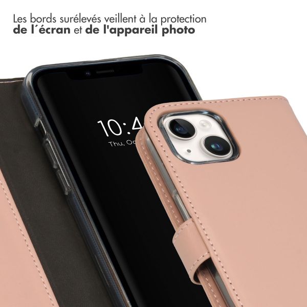 Selencia Étui portefeuille en cuir véritable Apple iPhone 15 - Dusty Pink