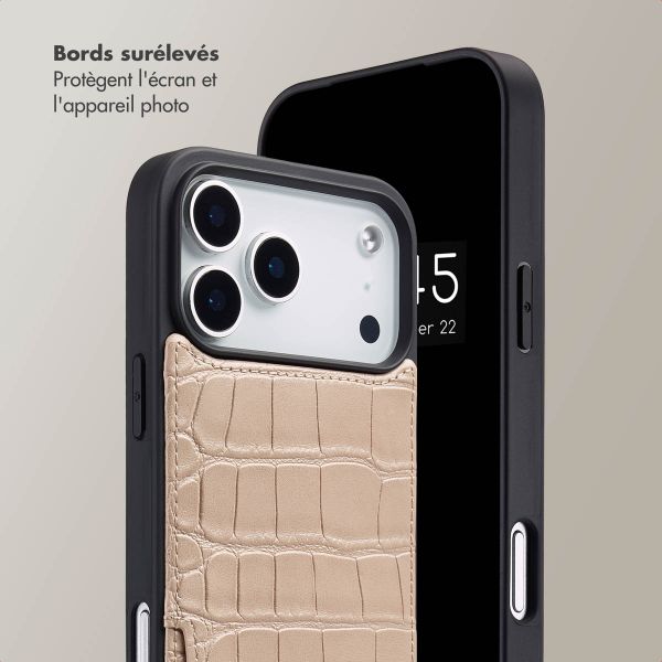 Selencia Coque de télephone Nova Croco avec cordon et porte-cartes Apple iPhone 17 Pro Max - Beige