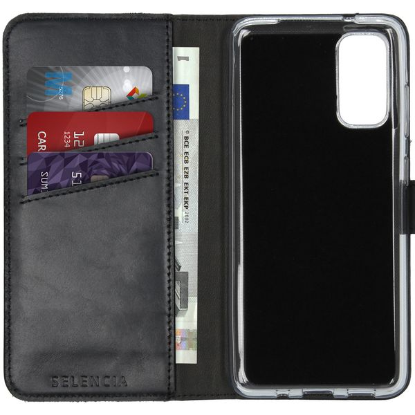 Selencia Étui portefeuille en cuir véritable Samsung Galaxy S20 - Noir
