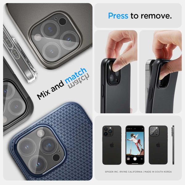 Spigen Optik Lens Protector - Protection complète de la caméra (lot de 2) Apple iPhone 16 Pro / 16 Pro Max / 15 Pro / 15 Pro Max / 14 Pro / 14 Pro Max - Crystal Clear