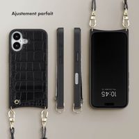 Selencia Coque de télephone Nova Croco avec cordon et porte-cartes Apple iPhone 16 - Noir