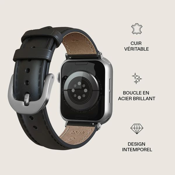 Burga Bracelet en cuir véritable  - Apple Watch | 44/45/46/49 mm / Connexion universelle 20 mm - Don't Text / Silver