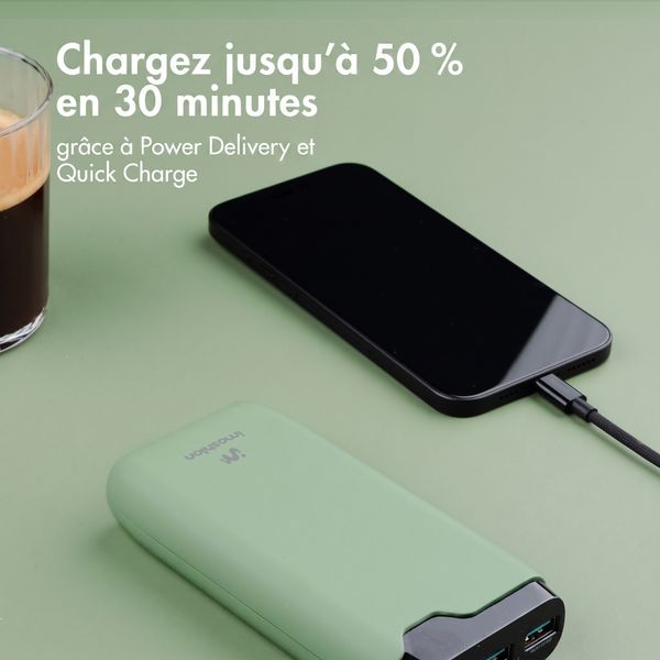 imoshion Batterie externe 20 000 mAh - Chargeur rapide 22,5 W - USB-C / USB-A - Vert