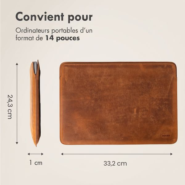Accezz Pochette ordinateur cuir 14 pouces - Cognac