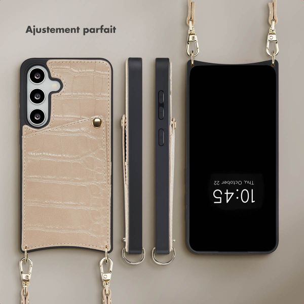 Selencia Coque de télephone Nova Croco avec cordon et porte-cartes Samsung Galaxy S25 / S24 - Beige