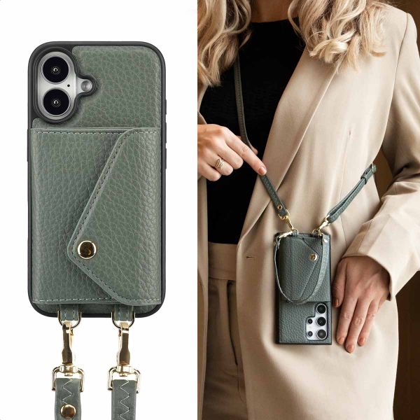 Selencia Coque de télephone Sera avec cordon et porte-cartes enveloppe Apple iPhone 16 - Sage Green